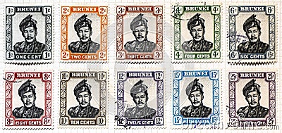 Brunei postage stamps Editorial Stock Photo