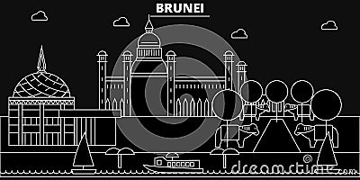 Brunei silhouette skyline, Brunei vector city, bruneian linear architecture, buildingline travel illustration Vector Illustration
