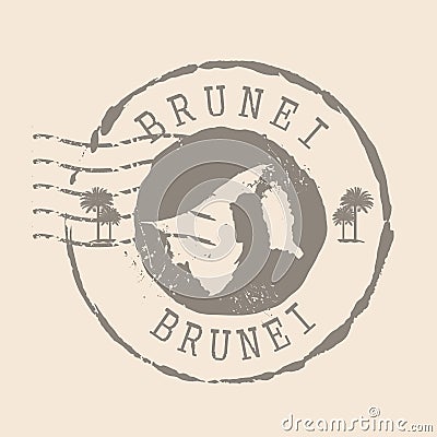 Brunei Stamp Postal. Map Silhouette rubber Seal. Design Retro Travel. Vector Illustration