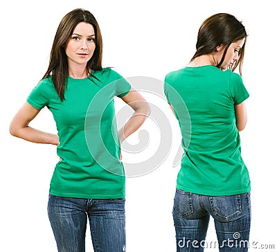 Brunette with blank green shirt Stock Photo