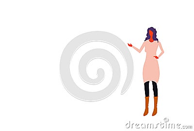 Brunette businesswoman pointing hand something female office worker business woman standing pose full length character Vector Illustration