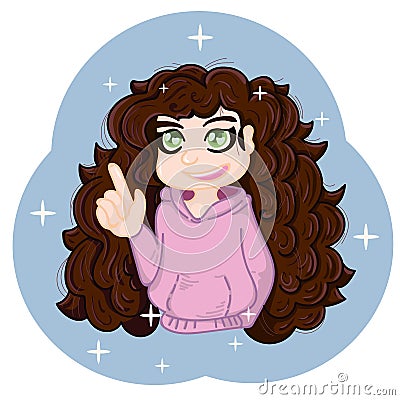 Brunette girl with an idea, an awareness of something important. Vector Illustration