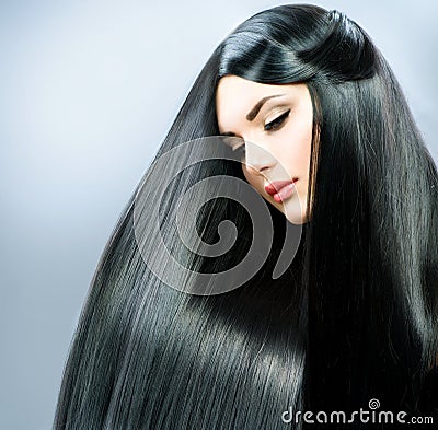 Brunette Girl with Long Hair Stock Photo