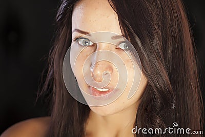 Brunette Girl with Perfect Facial Features Stock Photo