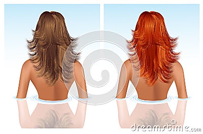 Brunette and girl with red hair taking bath Cartoon Illustration
