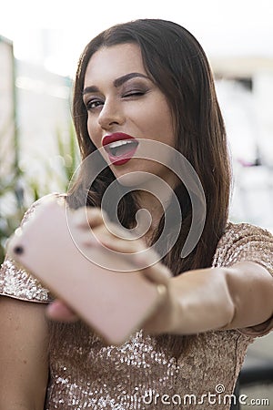 Brunette girl with a wide smile and white teeth Stock Photo