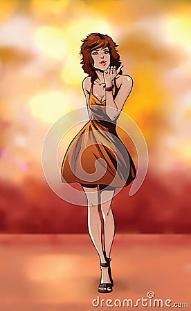 The brunette hair girl sends an air kiss Vector Illustration