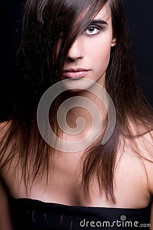 Brunette with magnificent natural hair Stock Photo