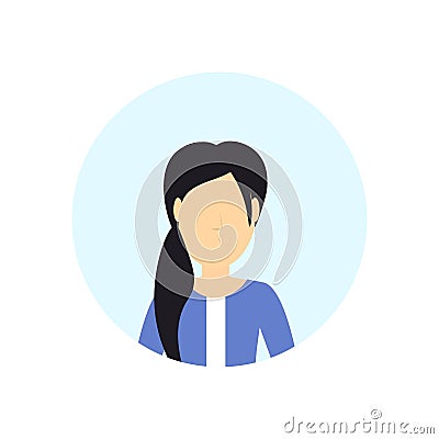Brunette woman avatar isolated faceless female cartoon character portrait flat Vector Illustration