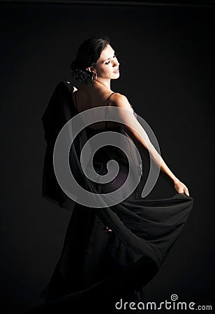 Brunette woman dancing Stock Photo