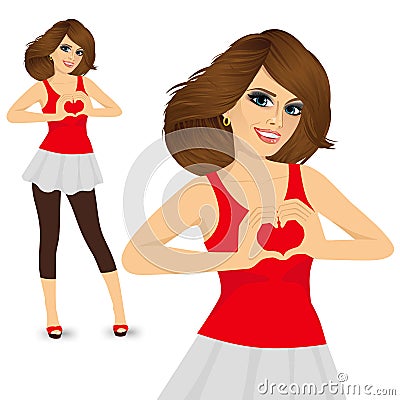 Brunette woman making love sign Vector Illustration