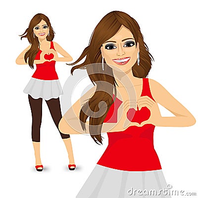 Brunette woman making love sign Vector Illustration