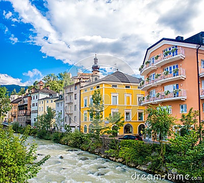 Brunico Bruneck in Trentino Alto Adige - Italy Rienza river Stock Photo