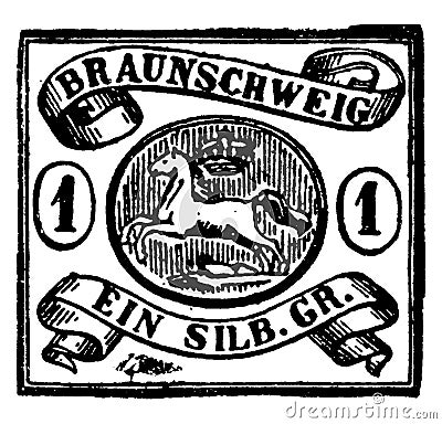 Brunswick Ein Silber Groschen Stamp in 1852, vintage illustration Vector Illustration