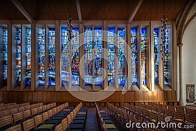 Glass windows by Gottfried von Stockhausen showing the Children of Israel crossing the Red Sea at St. Magni Church - Braunschweig Editorial Stock Photo