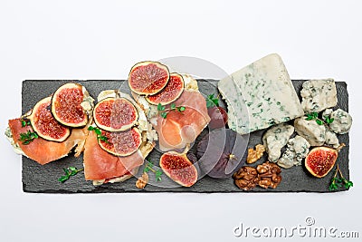 Bruschetta with ham, blue ceese and fresh figs Stock Photo