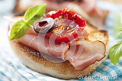 Bruschetta with parma ham Stock Photo