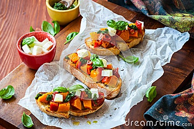 Bruschetta with roasted pumpkin Stock Photo