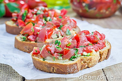 Bruschetta with tomatoes, herbs and oil Stock Photo