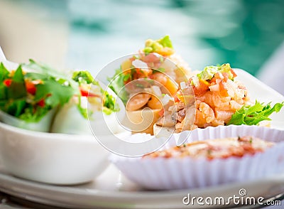 Bruschetta topped with tomato Stock Photo