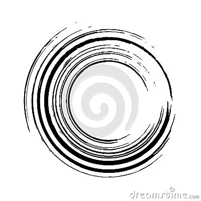 Brush circle. Round spiral. Waves cycle. Circular pattern. Black frames on white background. Rotate ring. Circe line. Border rippl Vector Illustration
