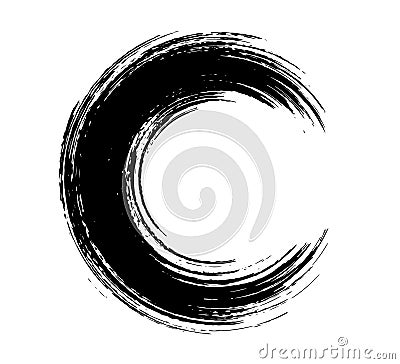 Brush circle. Round spiral. Wavy cycle. Circular pattern. Black frame on white background. Rotate ring. Circe line. Border ripple Vector Illustration