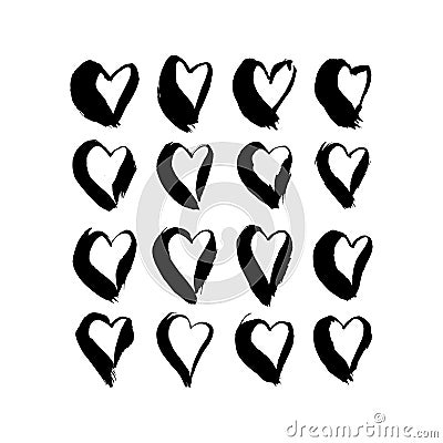 Brush drawn hearts Vector Illustration