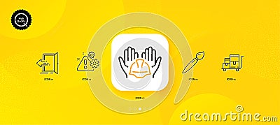 Brush, Inventory cart and Warning minimal line icons. For web application, printing. Vector Vector Illustration
