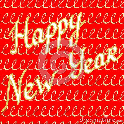 Brush lettering poster of Happy New Year on red background. Vector illustration Cartoon Illustration