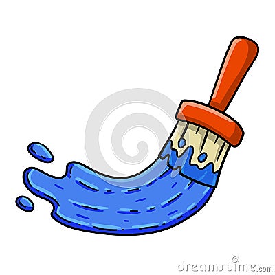 Brush with paint. Blue stroke of red tool. Repair and work of painter Vector Illustration