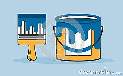 Brush and paint bucket Vector Illustration