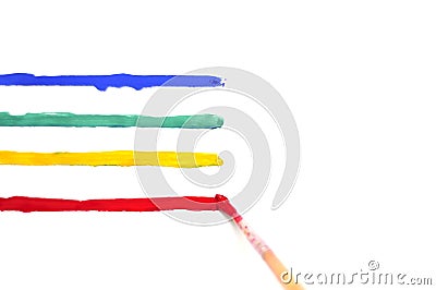 Brush with paint and colored stripes Stock Photo