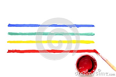 Brush with paint and colored stripes Stock Photo