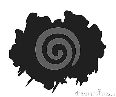 Brush paint stroke. Grunge stain ink in frame isolated on white background. Black splash element. Graphic texture for Vector Illustration