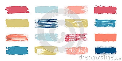 Brush paint swatch. Makeup strokes with fashion pastel colors, banners with patch and smudge effect. Vector set of dab Vector Illustration