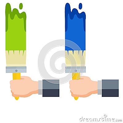 Brush for painting walls. Technical work and repairs. Creativity and artistic tool Vector Illustration