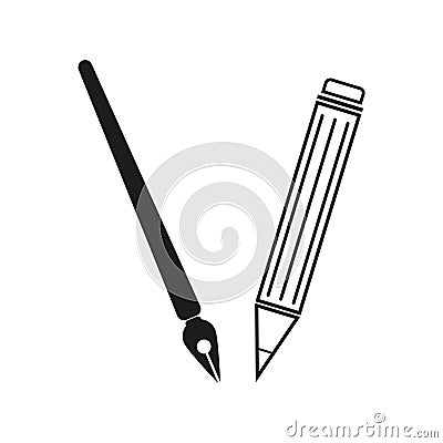 Brush and pencil sign illustration. Vector. Black icon on white background Vector Illustration