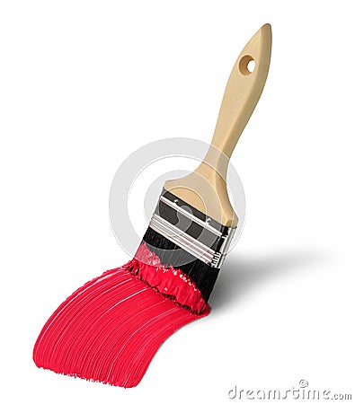 Brush with red paint stroke Stock Photo