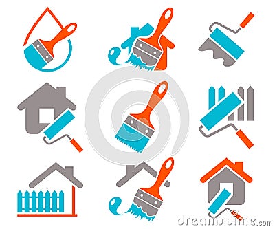 Brush and roller icons set Vector Illustration