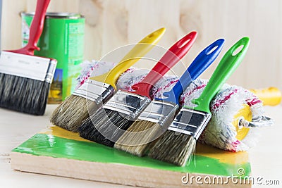 Brush and roller for painting Stock Photo