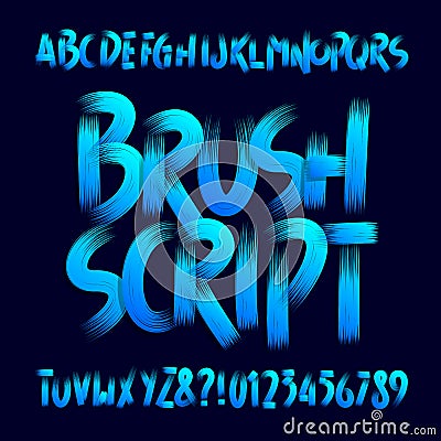 Brush Script alphabet font. Uppercase handwritten brushstroke letters and numbers. Vector Illustration