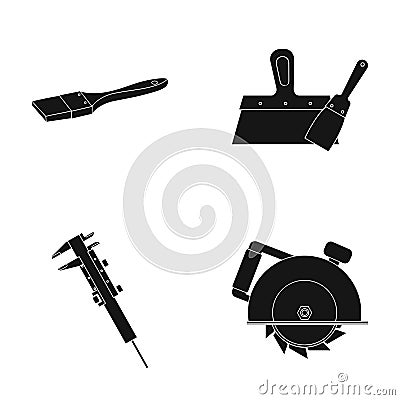 Brush, spatula, caliper, hand circular. Build and repair set collection icons in black style vector symbol stock Vector Illustration
