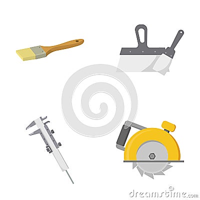 Brush, spatula, caliper, hand circular. Build and repair set collection icons in cartoon style vector symbol stock Vector Illustration