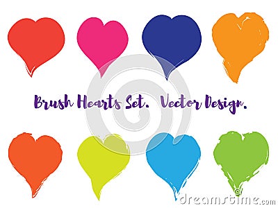 Brush Stroke Hearts Set Vector Illustration