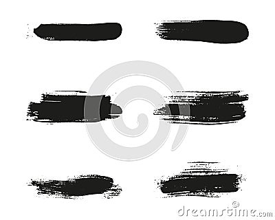 Brush Stroke Paint Set, Dirty Paintbrush Stripes. Black Grunge Scratch Line Ink. Abstract Design, Grungy Texture Vector Illustration