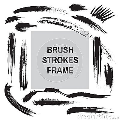 Brush strokes border frame - concept background banner template for text. Dirty artistic design elements. Ink black color. Vector Vector Illustration