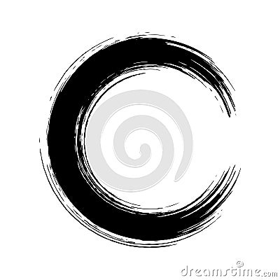 Brush strokes circle. Round spiral. Wavy cycle. Circular pattern. Black frame on white background. Rotate ring. Circe line. Border Vector Illustration