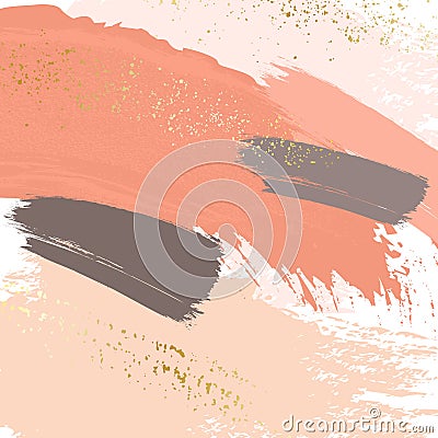 Brush strokes in gentle nude pastel colors on a white background. Delicate luxury orange grey beige texture template. Abstract Vector Illustration