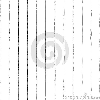 Brush strokes seamless pattern. Black ink stripe on white background. Simple monochrome line patern. Vertical stripes. Striped bac Vector Illustration
