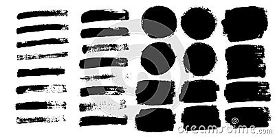 Brush strokes set isolated on white background. Black paint brush. Grunge texture stroke line. Art ink design. Border Vector Illustration